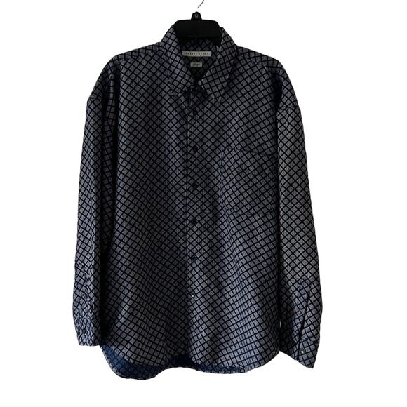 Robert Stock Mens L Blue/Navy Patterned Check Button Front Shirt - Picture 1 of 10